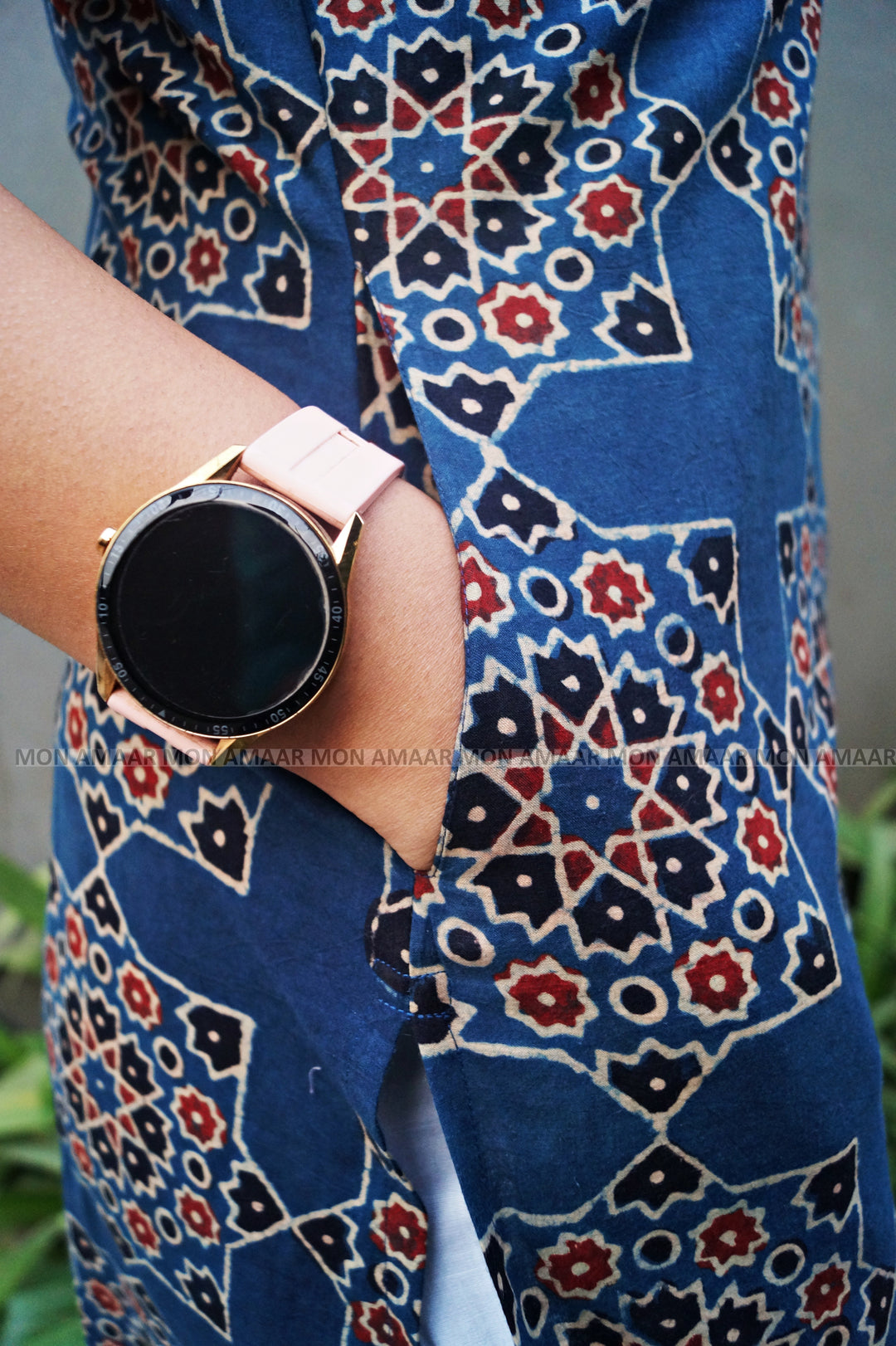 Noir Nova -  Pure Ajrakh Sustainable  Kurti (With Braided Strap)