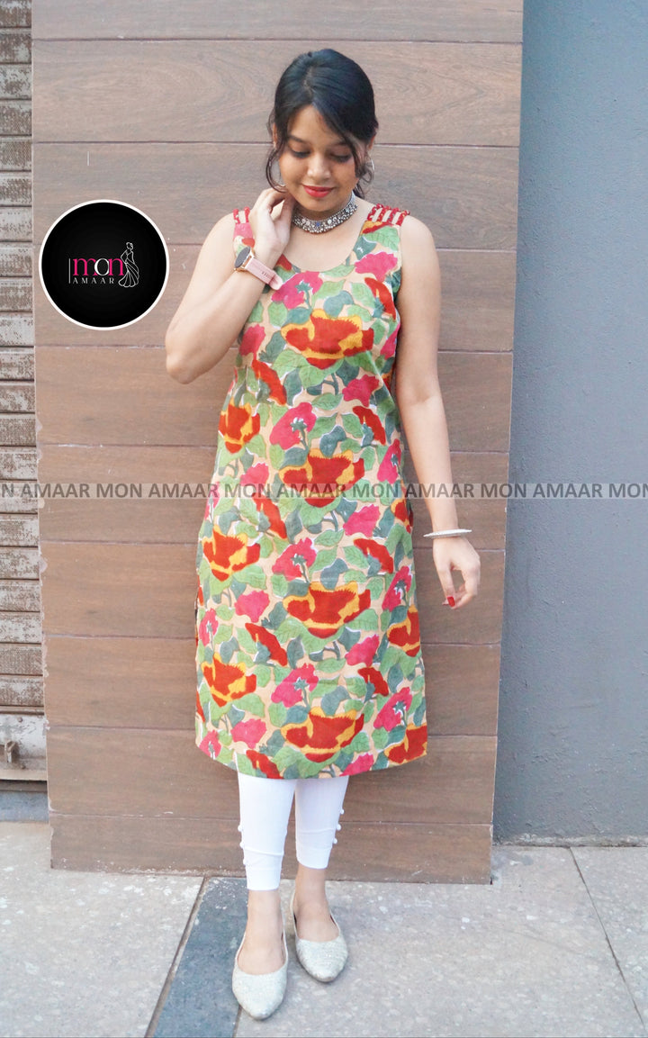 Noir Nova - Rapid Printied  Pure Sustainable  Kurti (With Braided Strap)