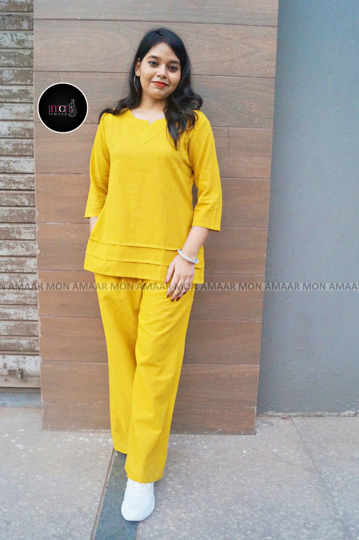 Knot The Dot Yellow Cotton Co-Ord Set