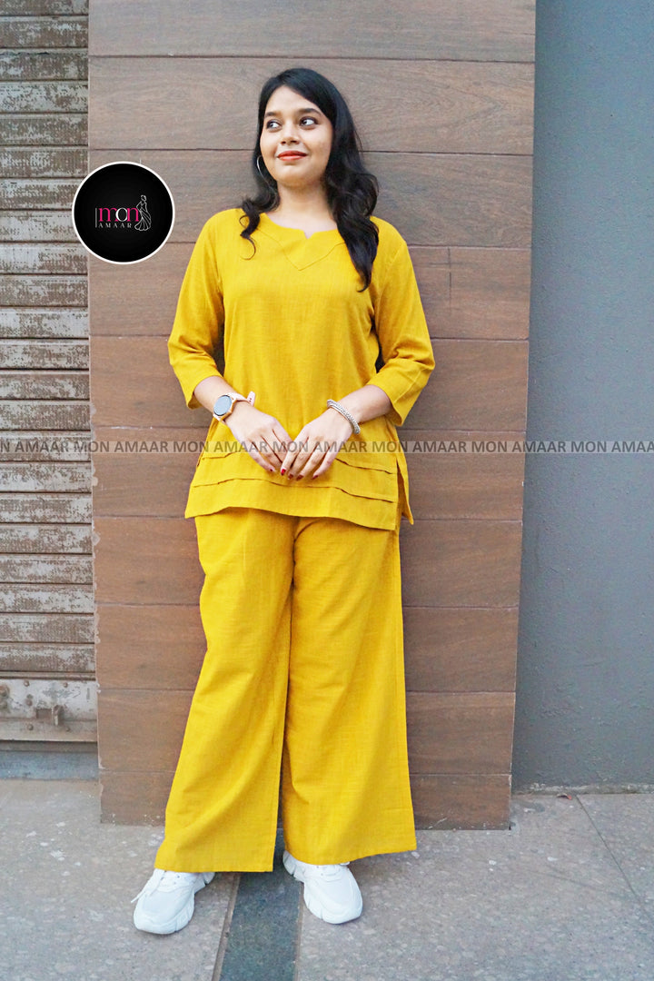 Knot The Dot Yellow Cotton Co-Ord Set