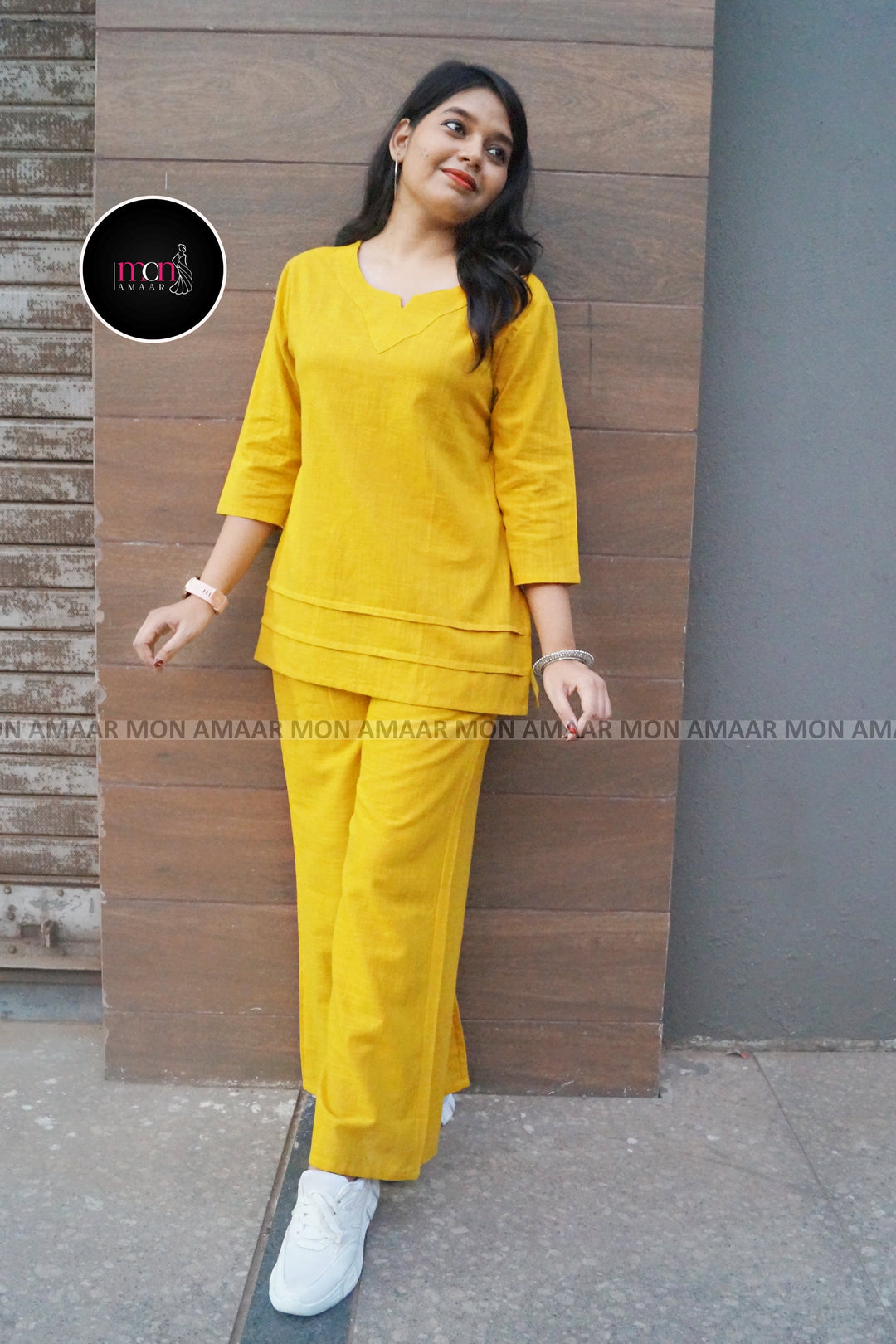 Knot The Dot Yellow Cotton Co-Ord Set
