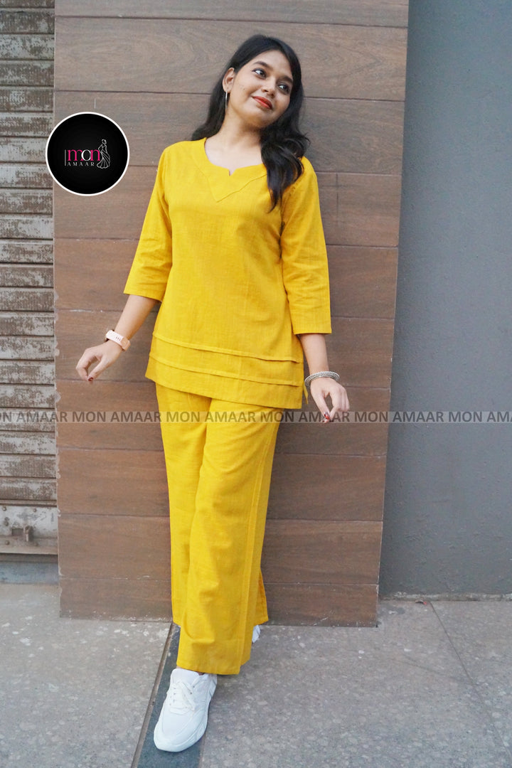 Knot The Dot Yellow Cotton Co-Ord Set