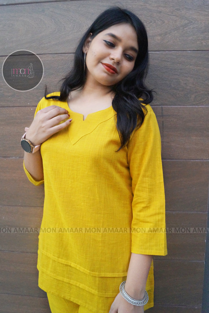 Knot The Dot Yellow Cotton Co-Ord Set