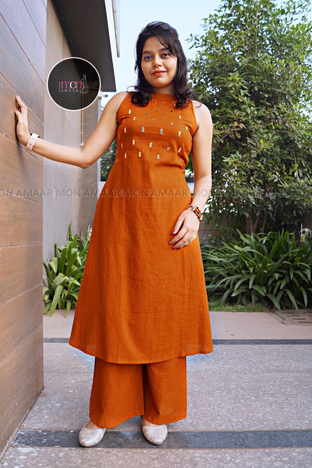 Adah- Cotton Kurti Set(Rust Magic)