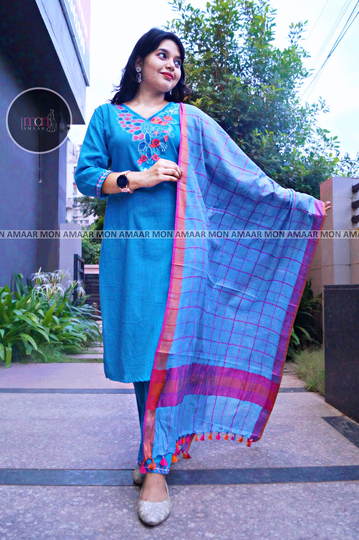 Blue Love- Cotton Kurti Set