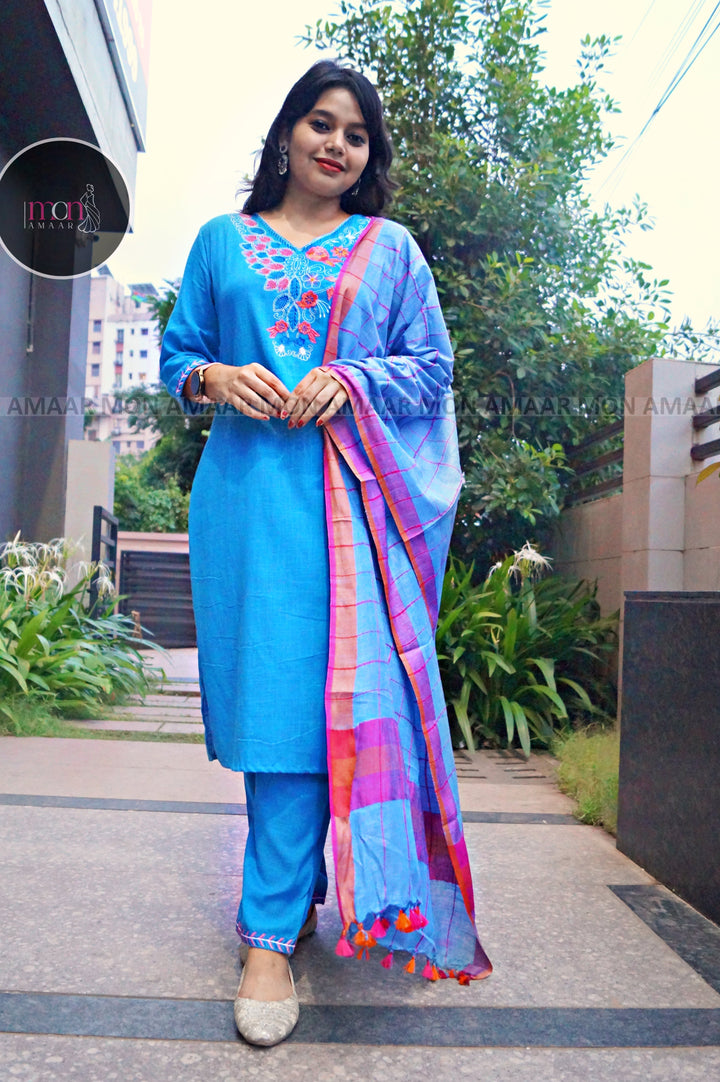 Blue Love- Cotton Kurti Set
