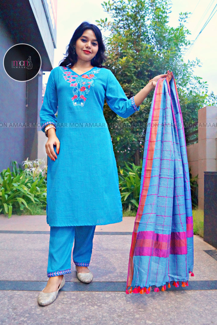 Blue Love- Cotton Kurti Set