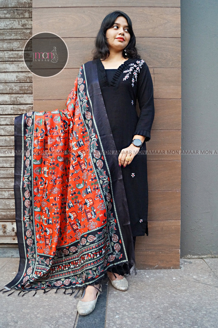 Black Ornament - Cotton Kurti Set