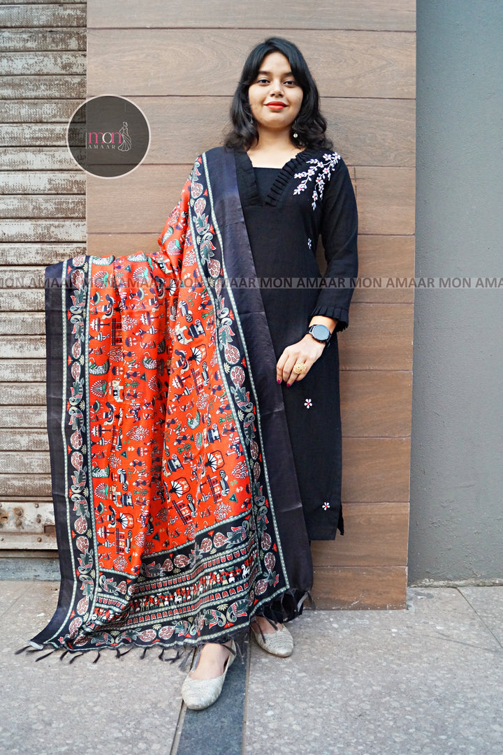 Black Ornament - Cotton Kurti Set