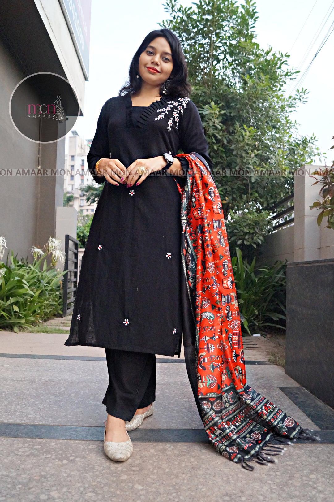 Black Ornament - Cotton Kurti Set