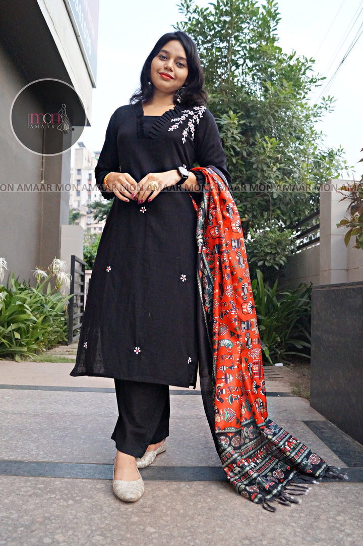 Black Ornament - Cotton Kurti Set