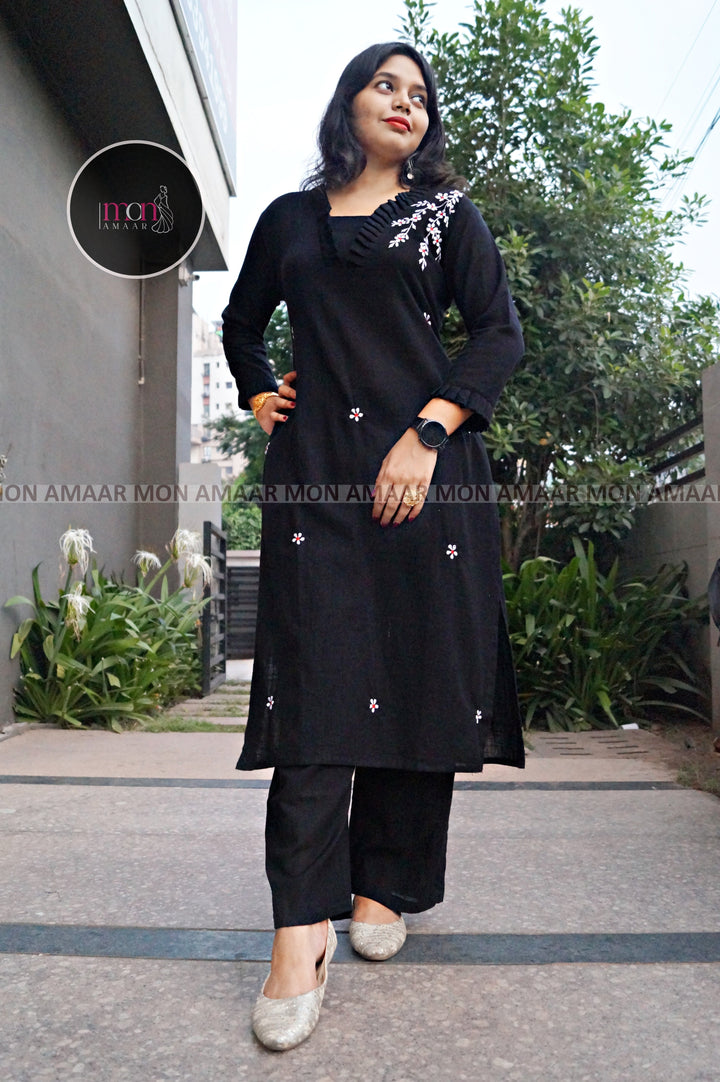 Black Ornament - Cotton Kurti Set