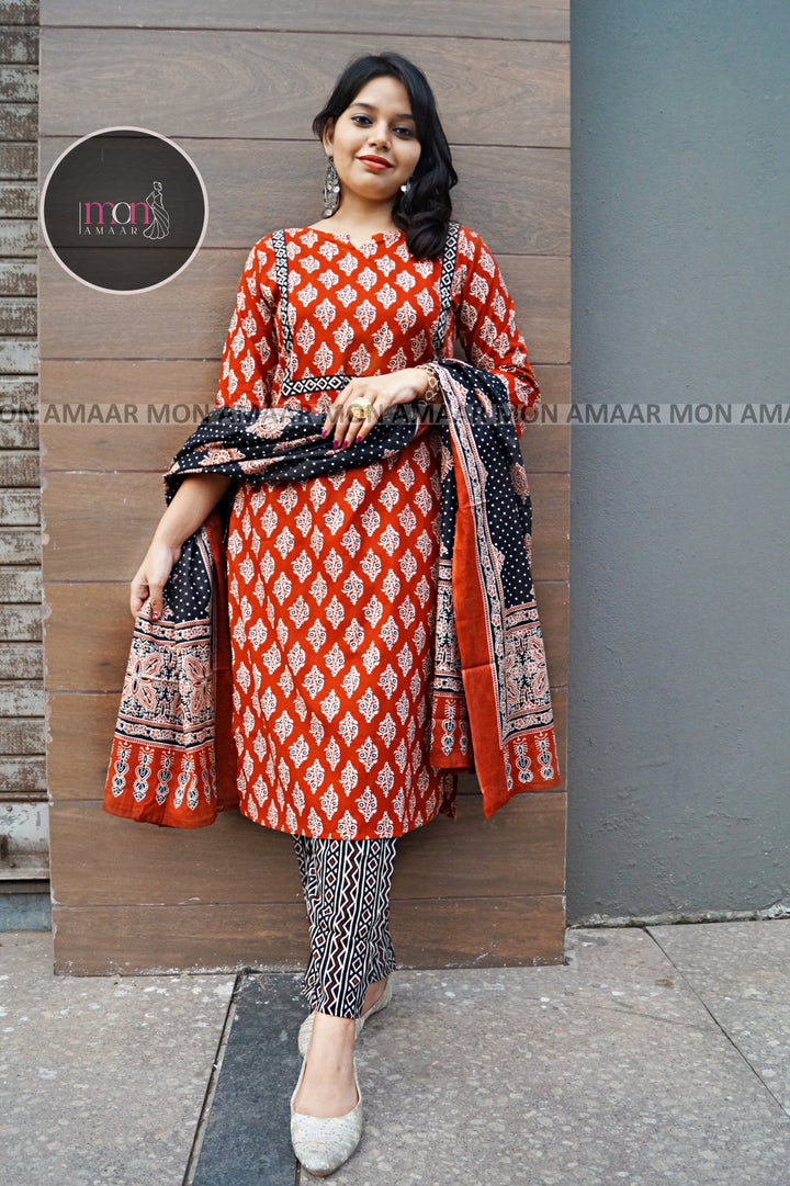 Smile With Ajrakh - Cotton Kurti Set