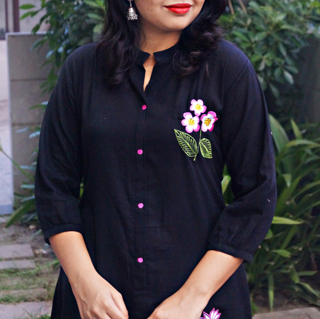 Black Embroidered - Cotton Coord Set