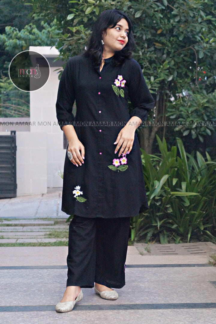Black Embroidered - Cotton Coord Set