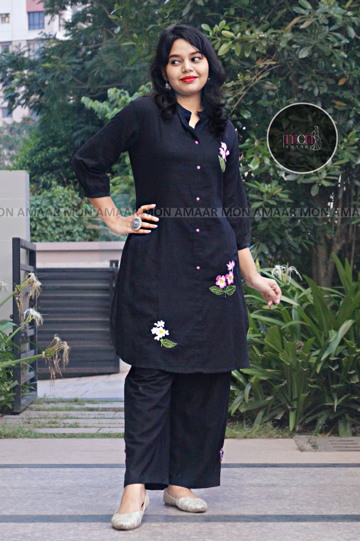 Black Embroidered - Cotton Coord Set