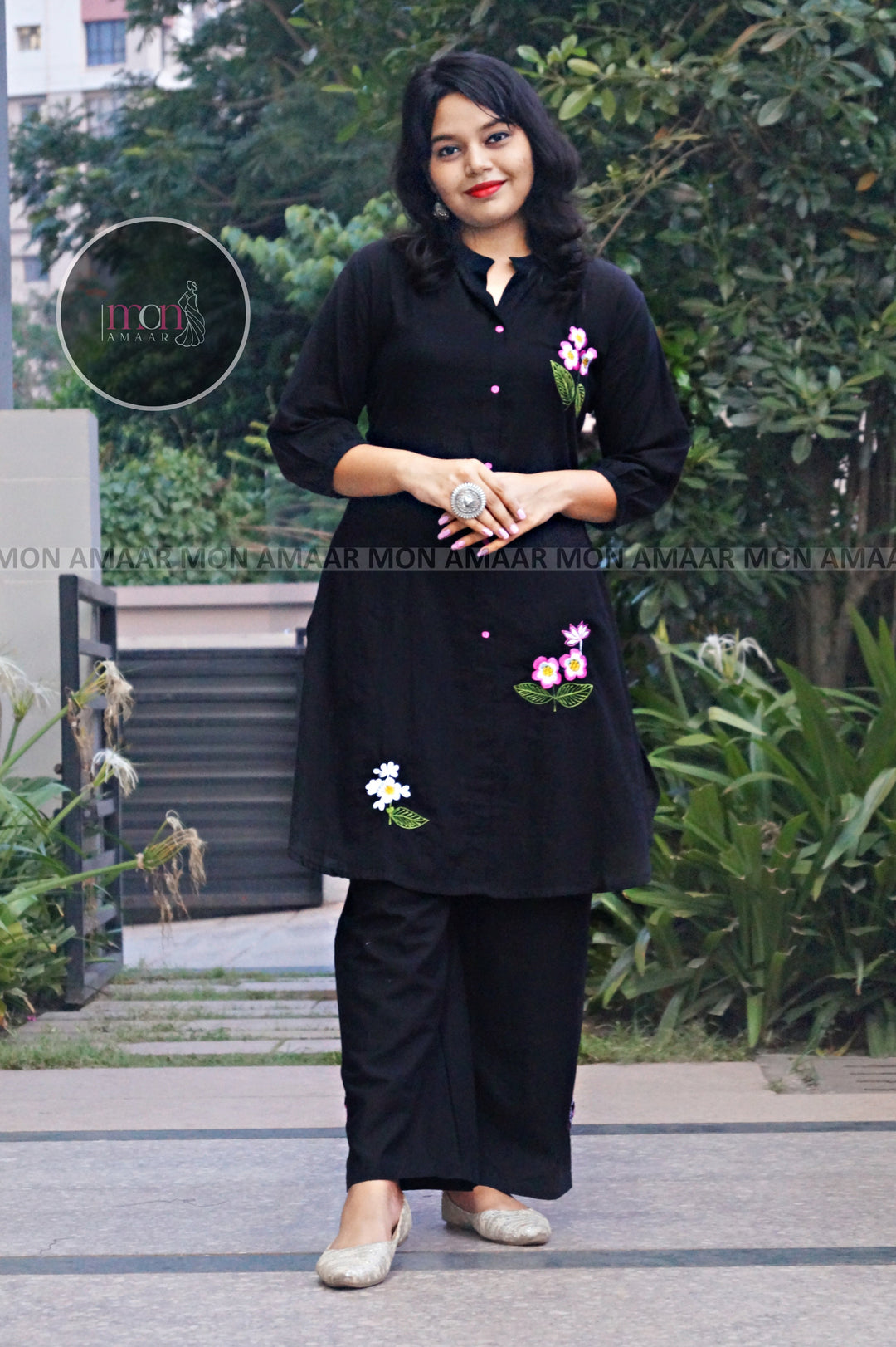 Black Embroidered - Cotton Coord Set