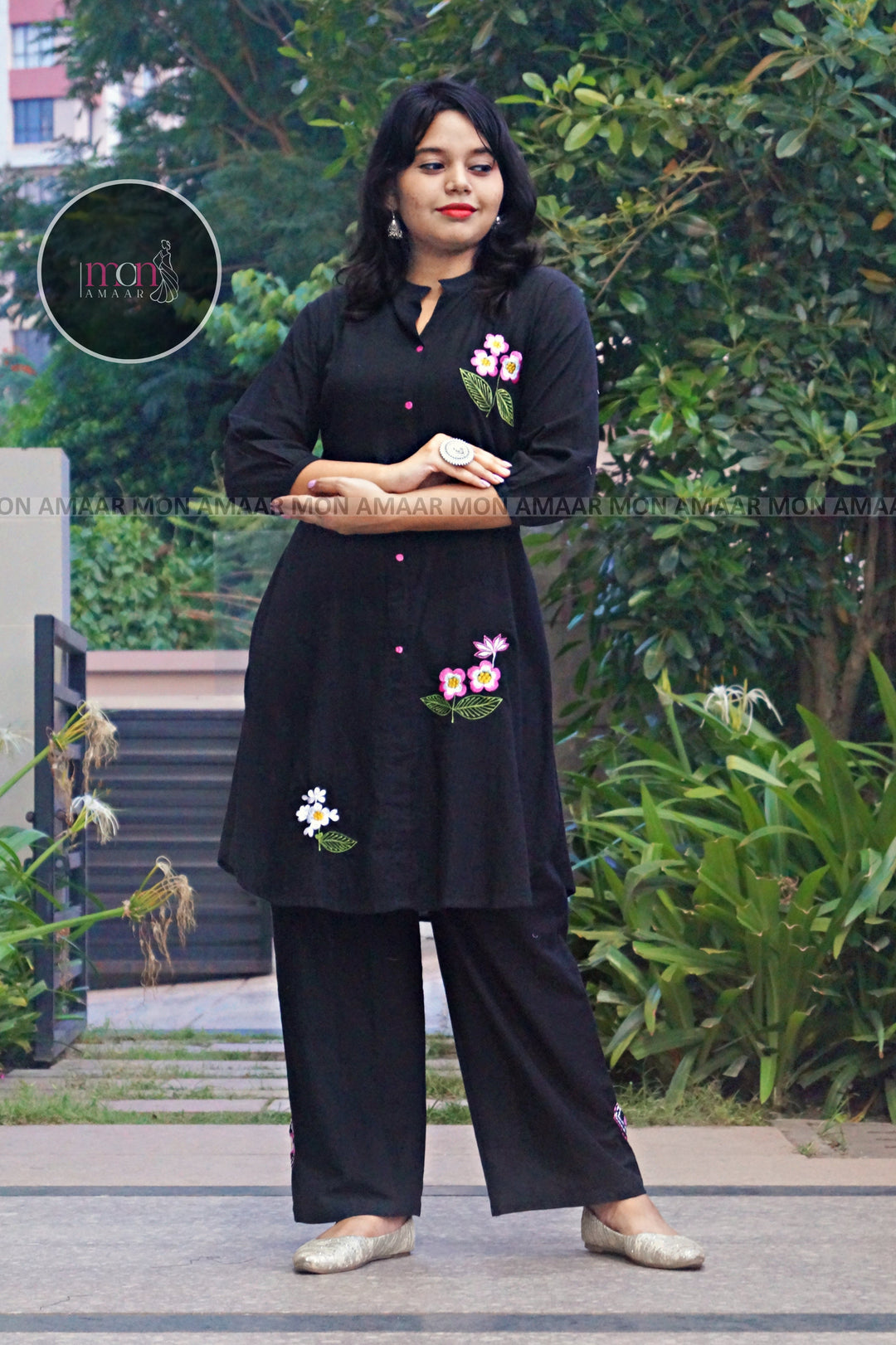 Black Embroidered - Cotton Coord Set