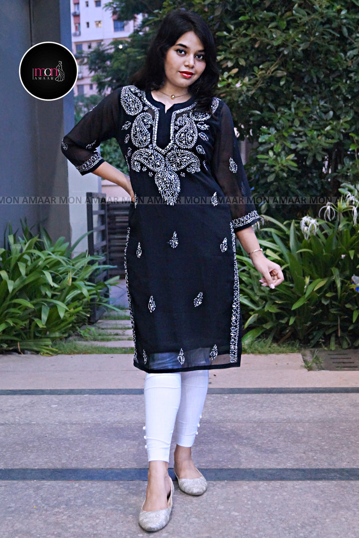 Black Georgette Chikankari Kurti(No pant)