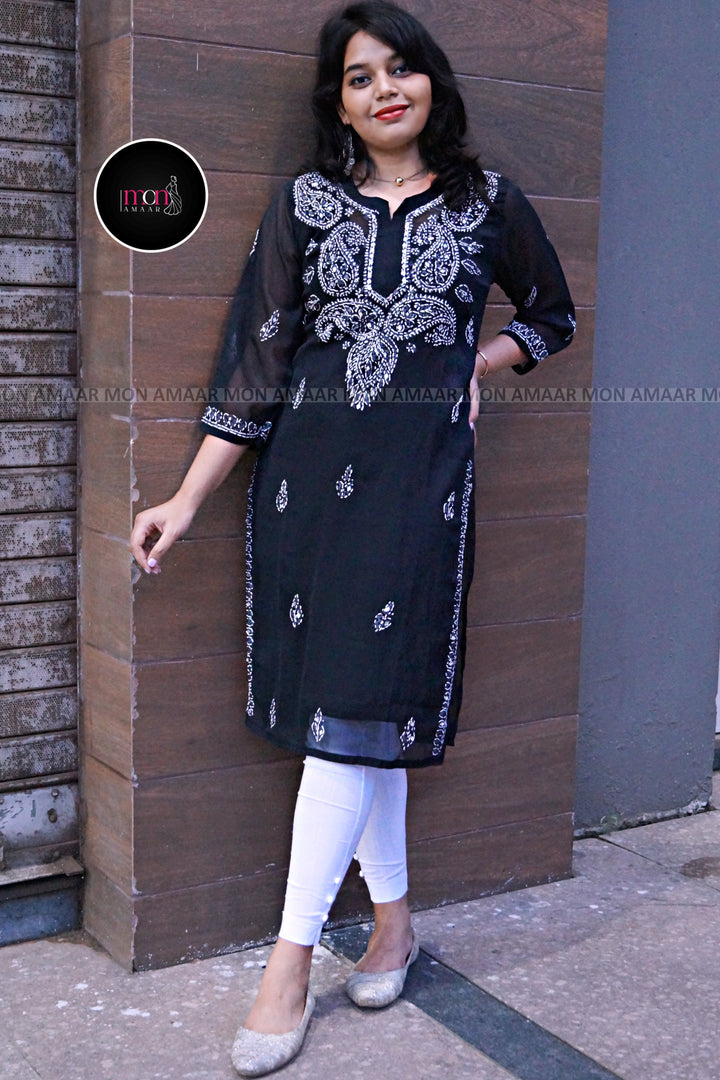 Black Georgette Chikankari Kurti(No pant)