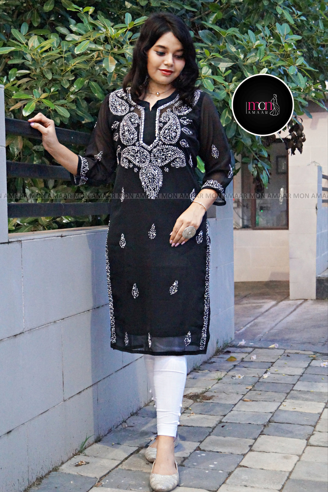 Black Georgette Chikankari Kurti(No pant)