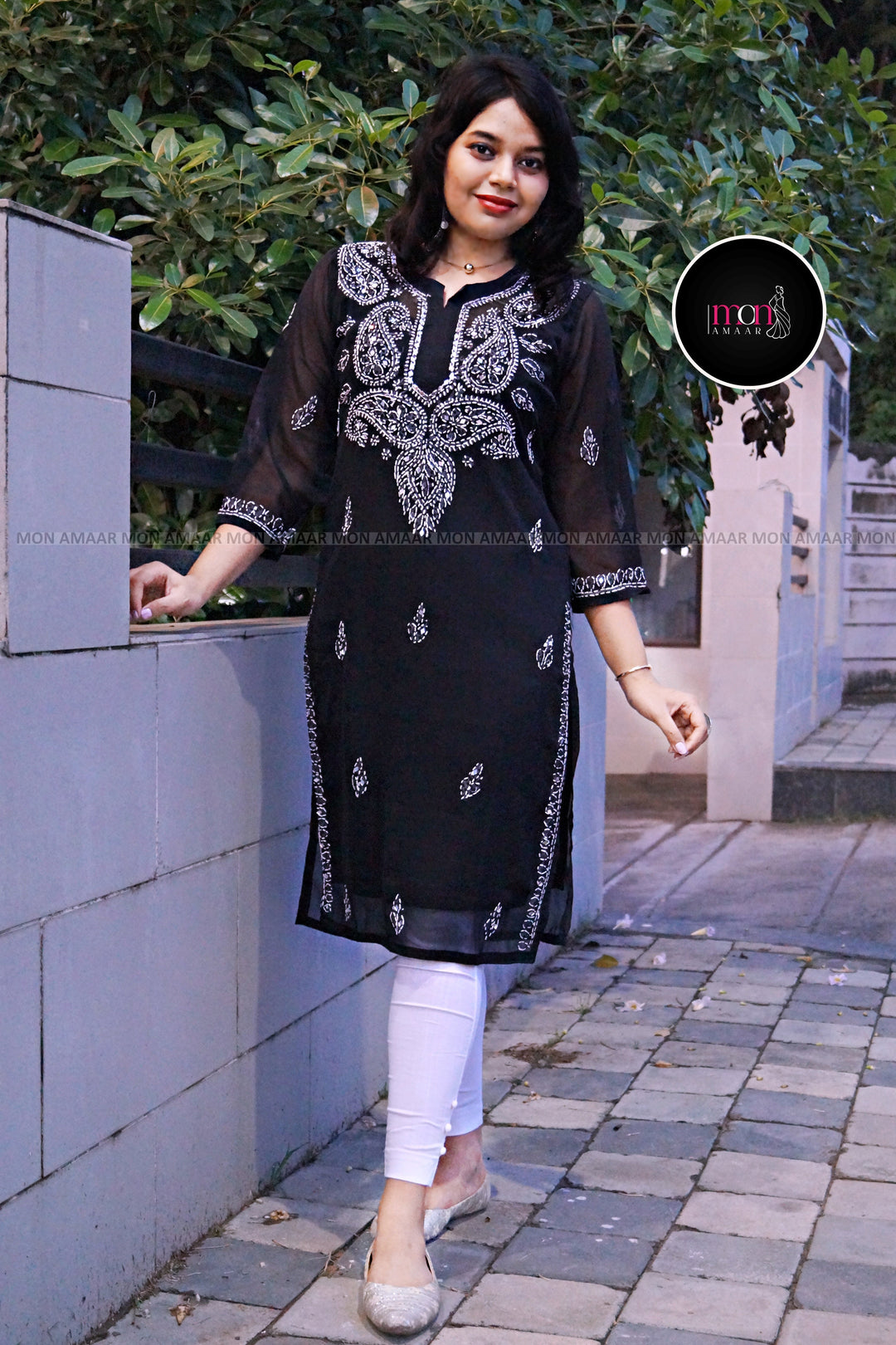 Black Georgette Chikankari Kurti(No pant)