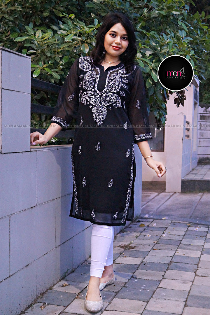 Black Georgette Chikankari Kurti(No pant)