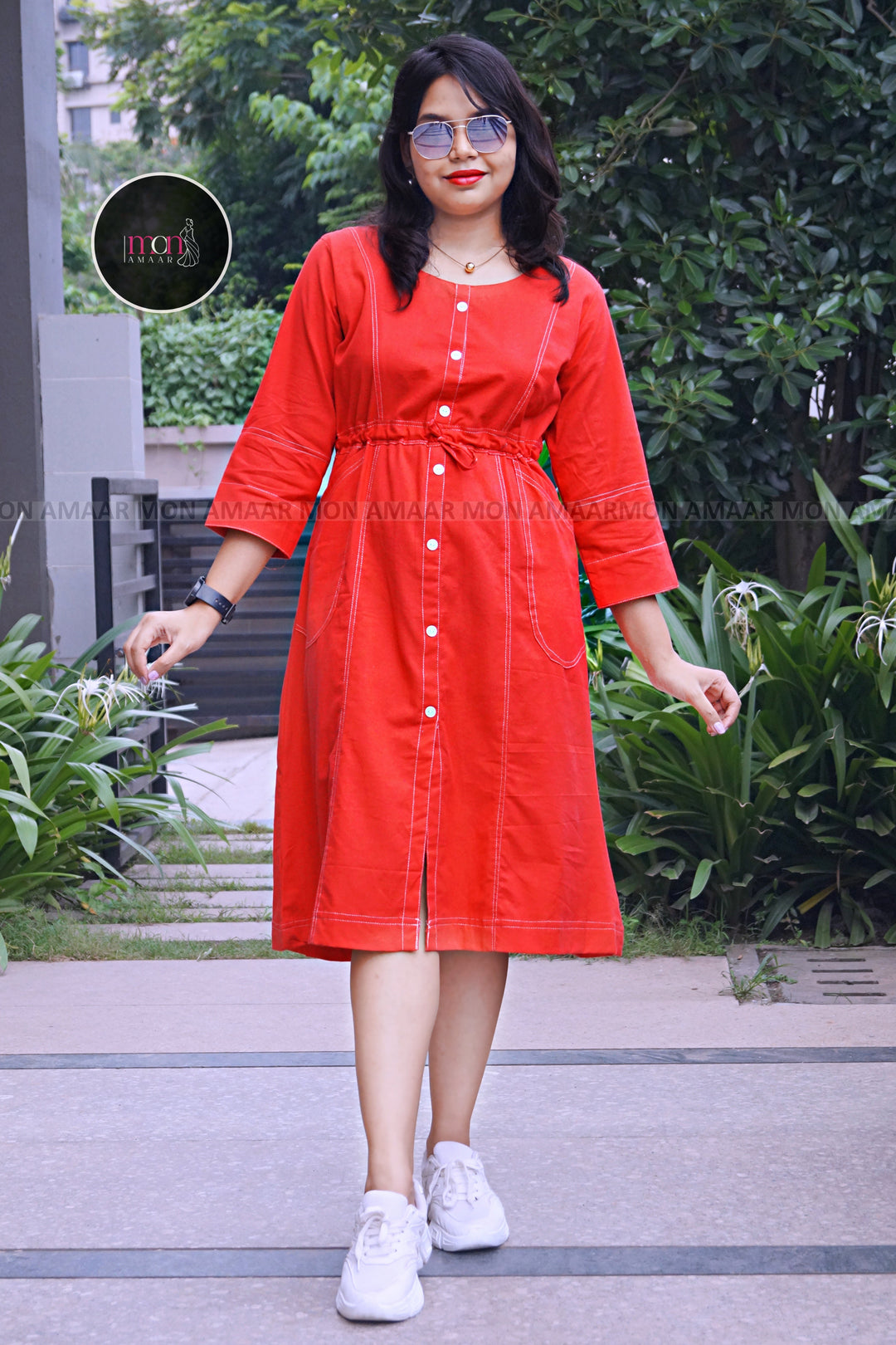 Blessed With- Cotton Dress(Red)