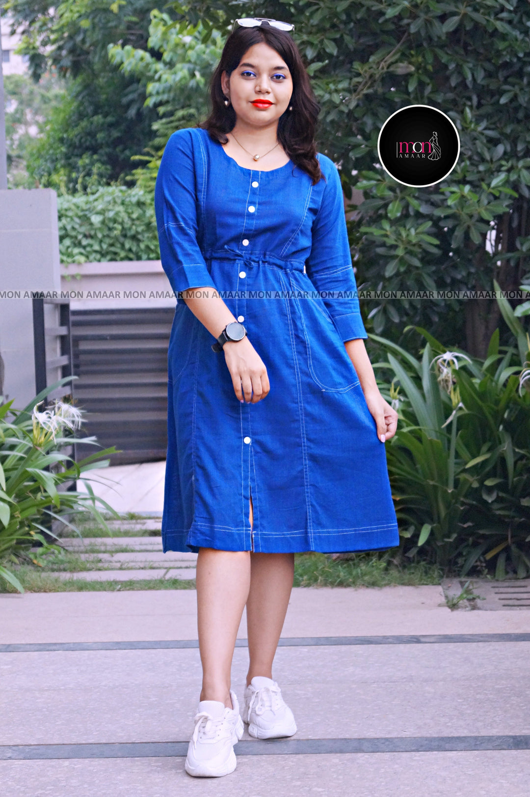 Blessed With- Cotton Dress(Blue)