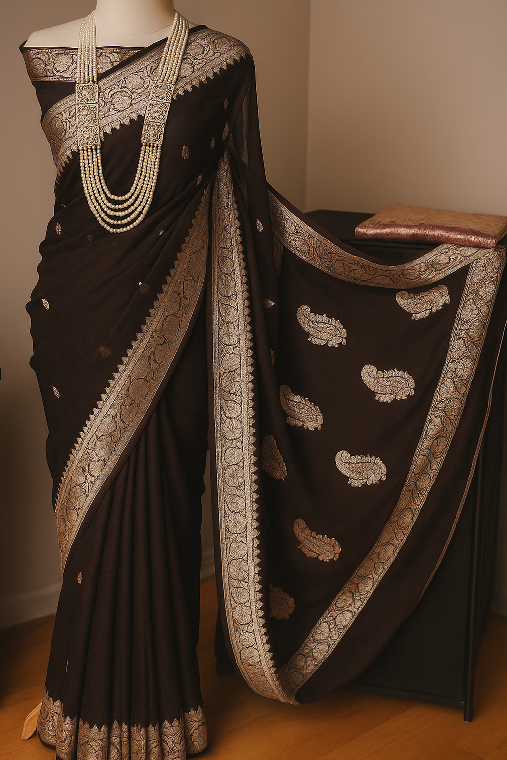 Khaddi Chiffon Banarasi Saree Silver Zari