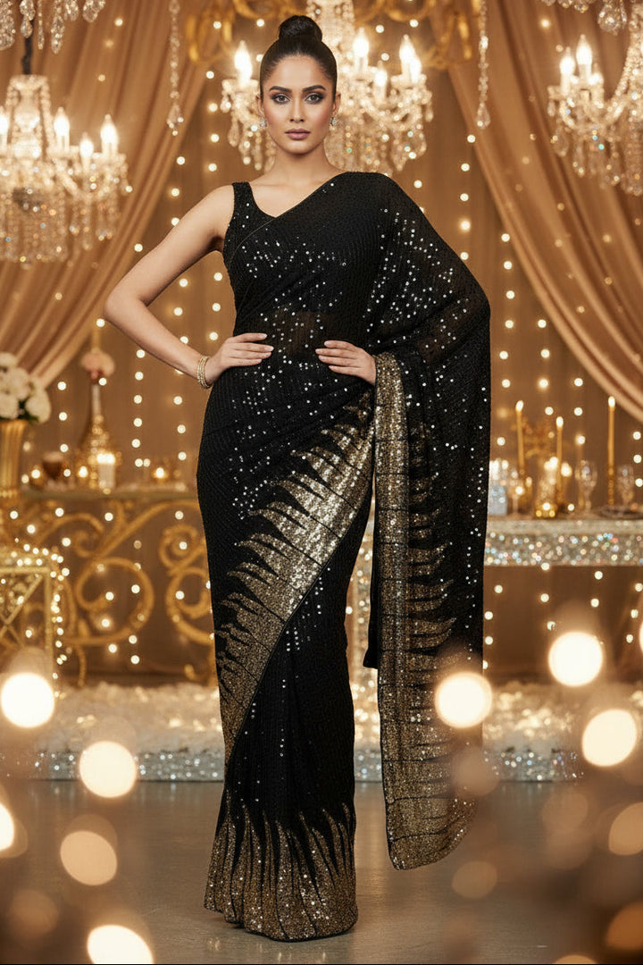 The Moonlight Gala -Sequin Saree Black