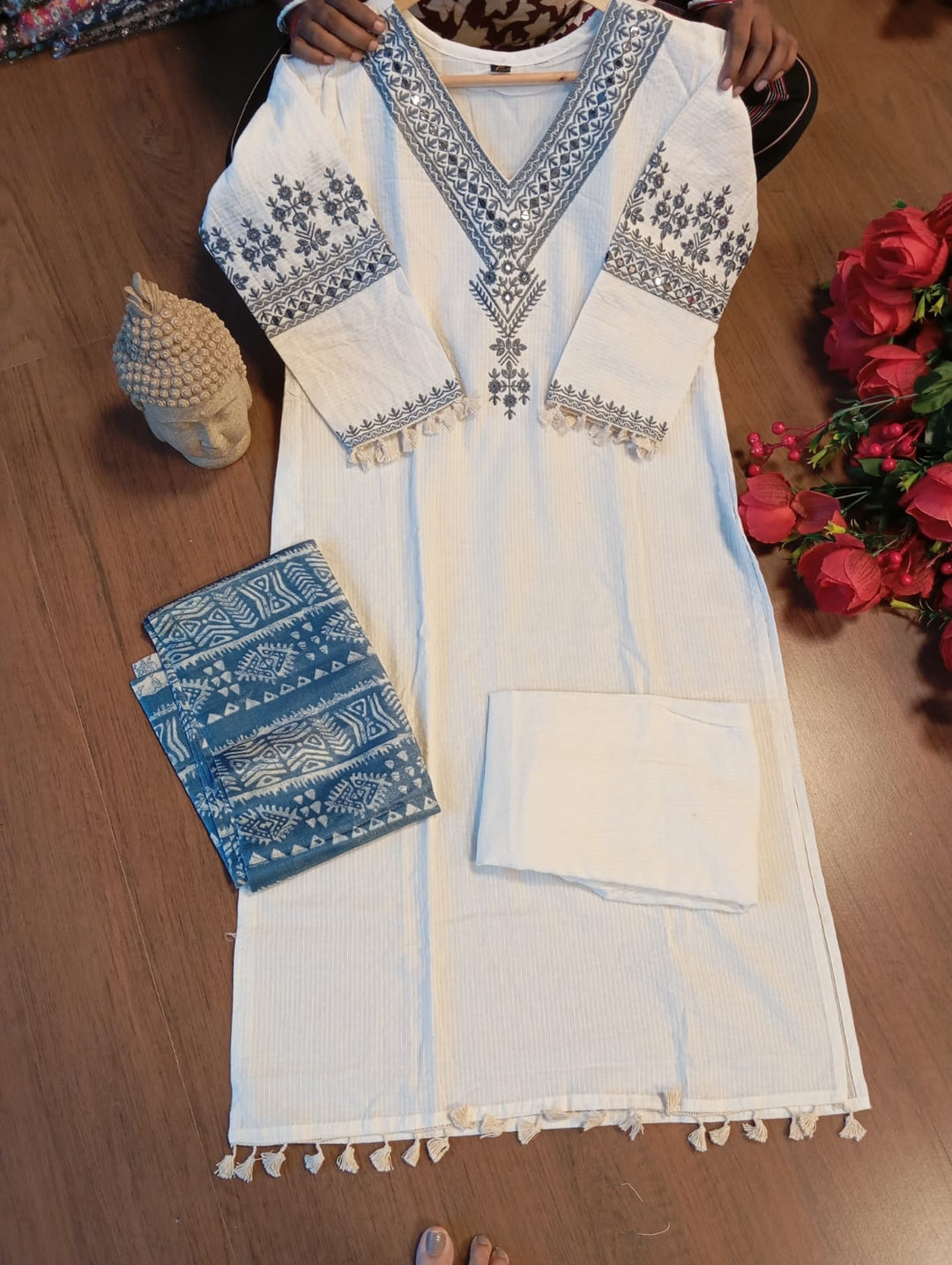 White Hills Cotton Kurti Set