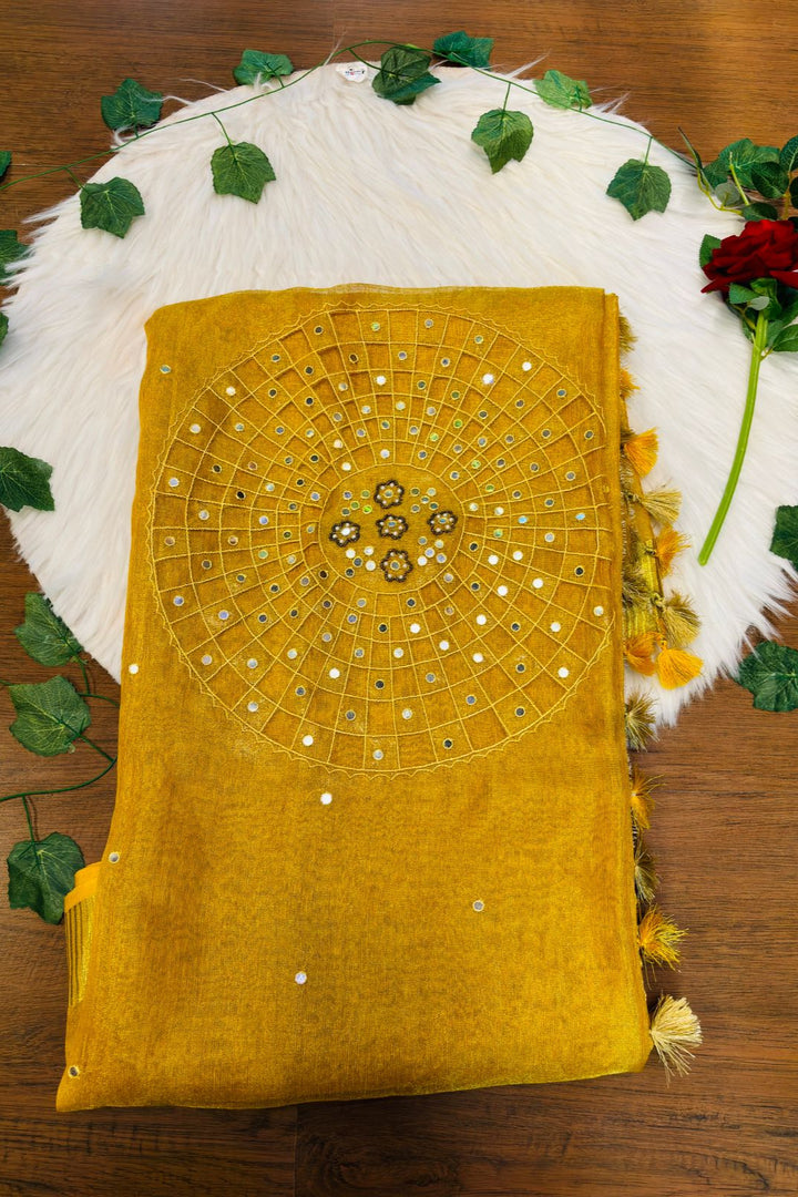 Purest Form Of Tissue Linen Saree(Handwork)