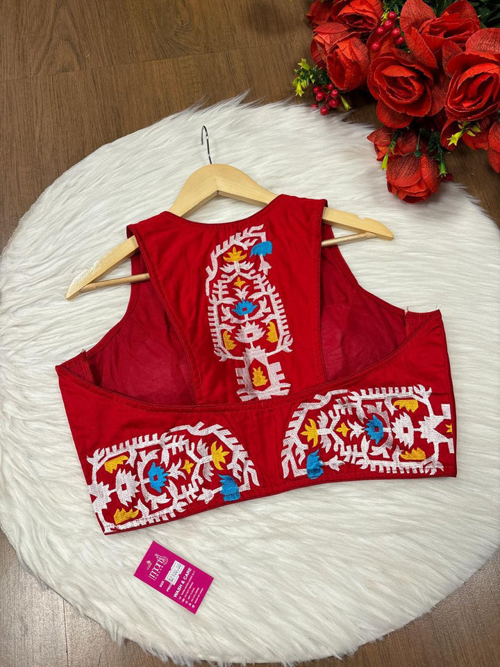 Ethereal Red Beauty Designer Cotton Blouse