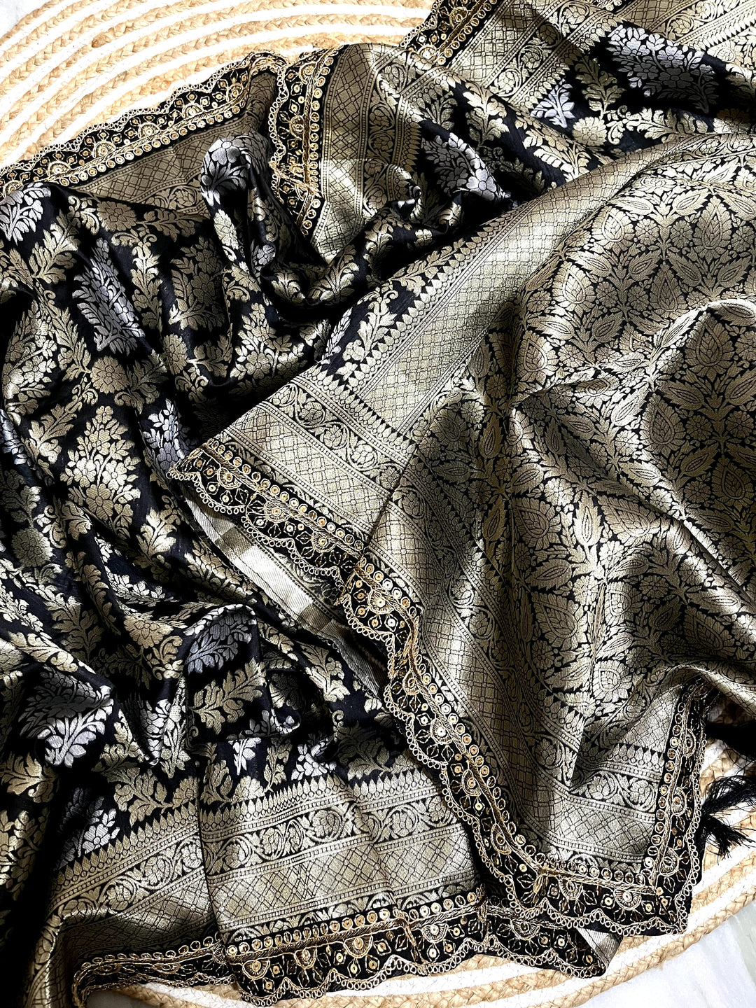 Black Shines Banarasi Semi Katan Silk Saree