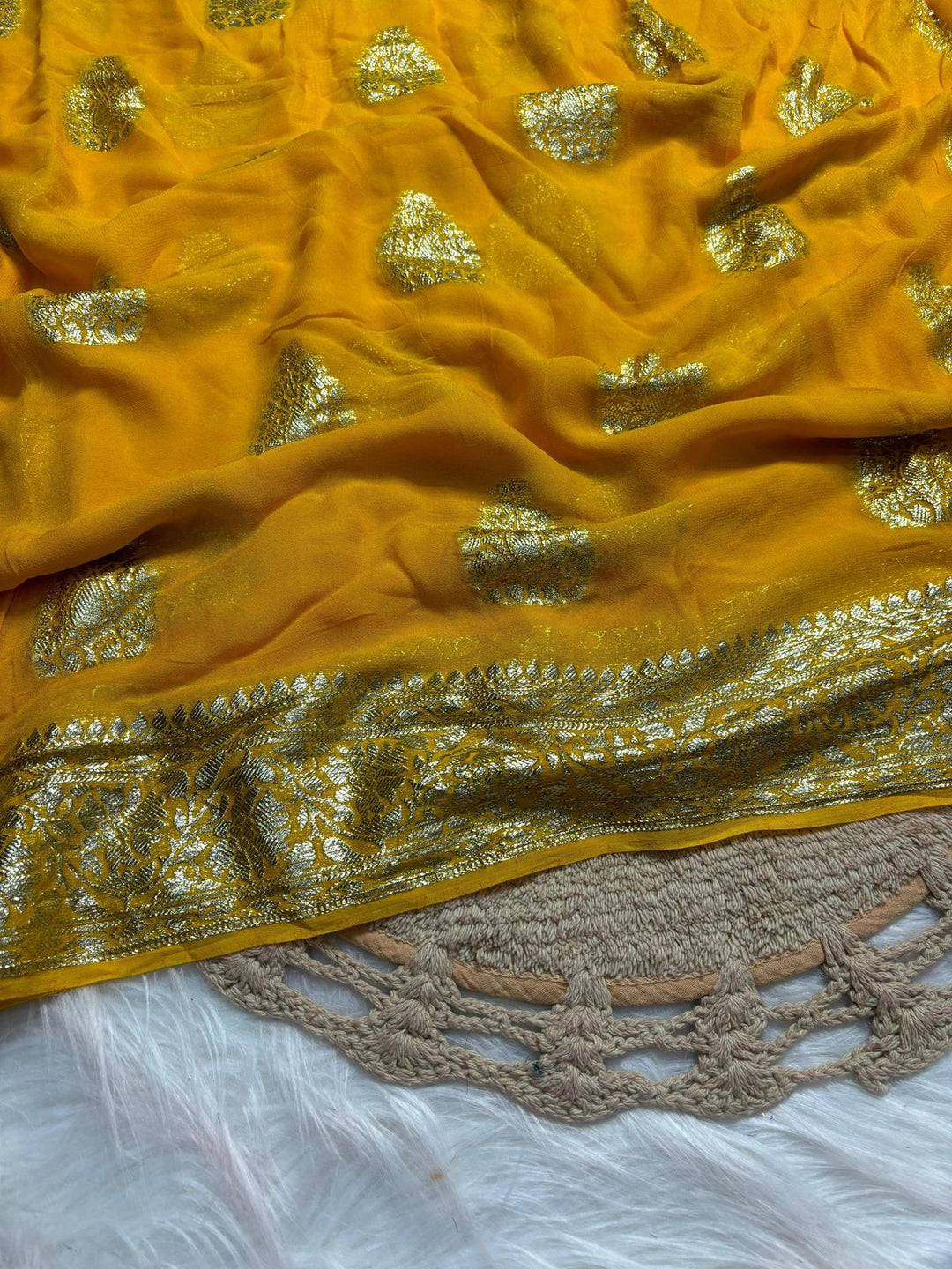 Perfection In Every Thread Georgette Yellow Saree