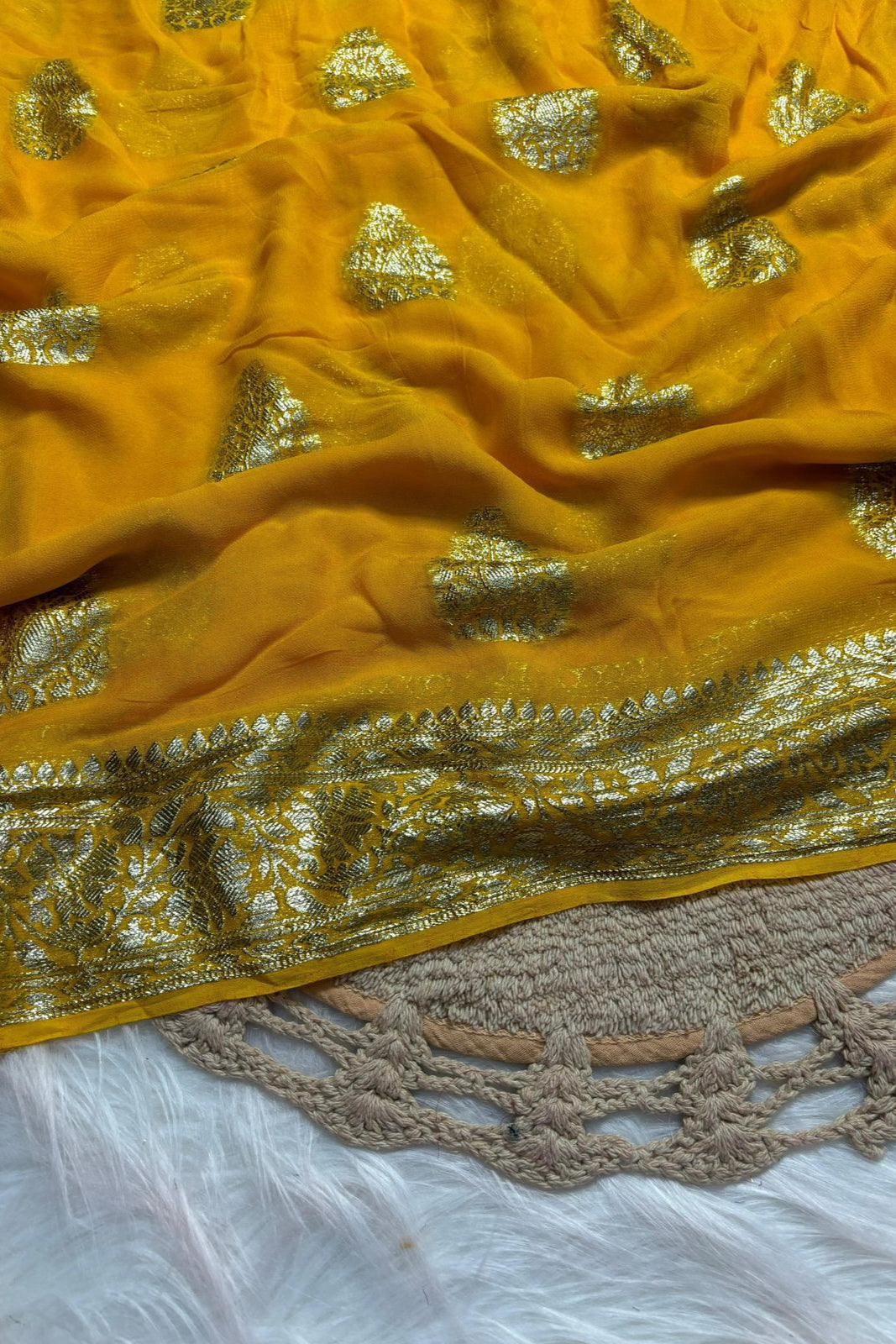 Perfection In Every Thread Georgette Yellow Saree