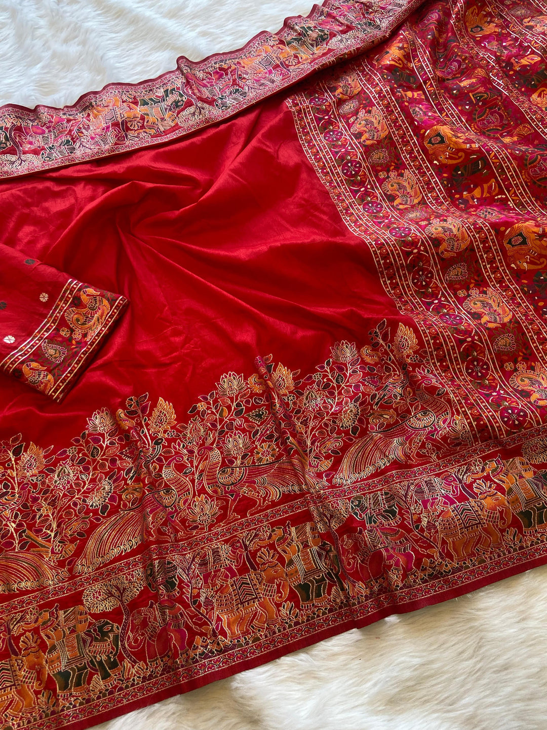 Essence Of A Woman Pashmina Silk Red Saree
