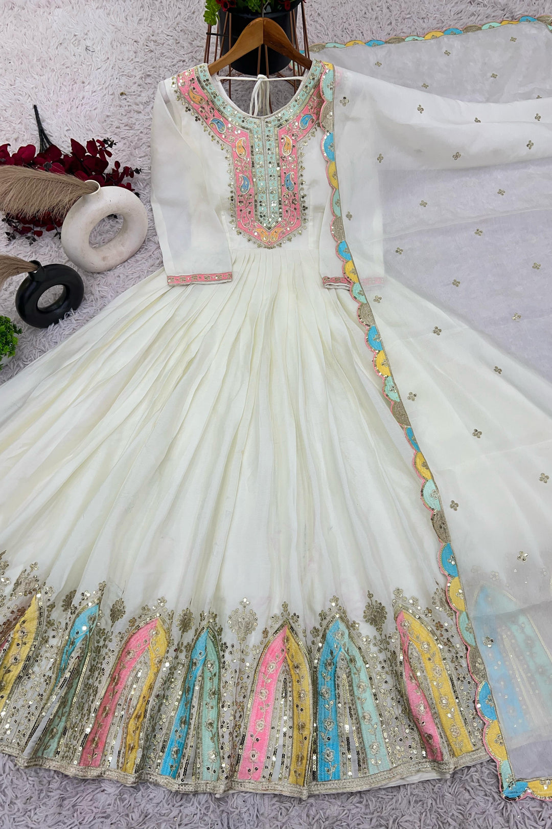 Goddess Of Shimmer Chinnon Silk White Gown