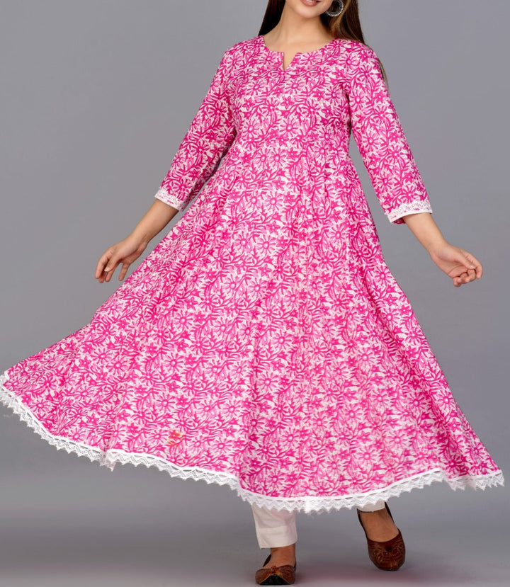 Pink Anarkali Kurti Set