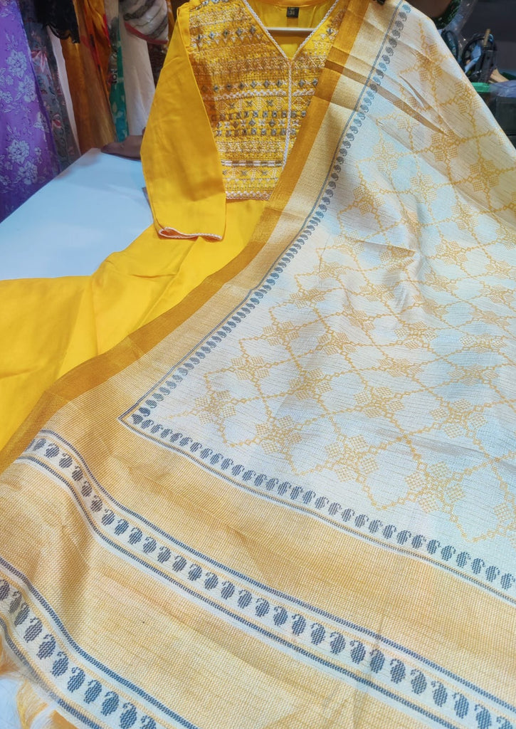 Designer Yellow Jaipuri straight Kurti Set