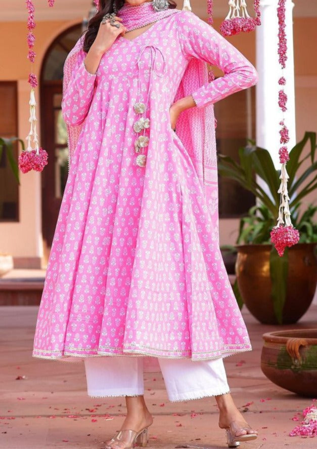Cotton Candy Beautiful Angrakha Style Pink Cotton Kurti Set Cotton Candy Beautiful Angrakha Style Pink Cotton Kurti Set