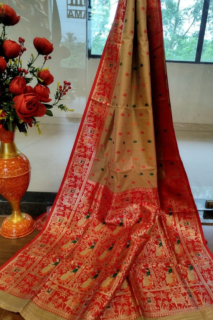 Ornamental Baluchari- Muga Tussar Silk Saree