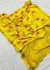 Assorted Pure Handwoven Embroidered  Silk Linen Saree(Bright Yellow)