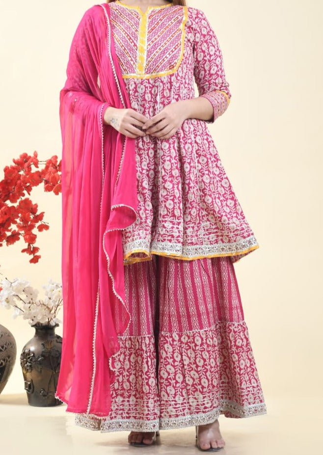 Hot Pink Designer Jaipuri Sharara Set