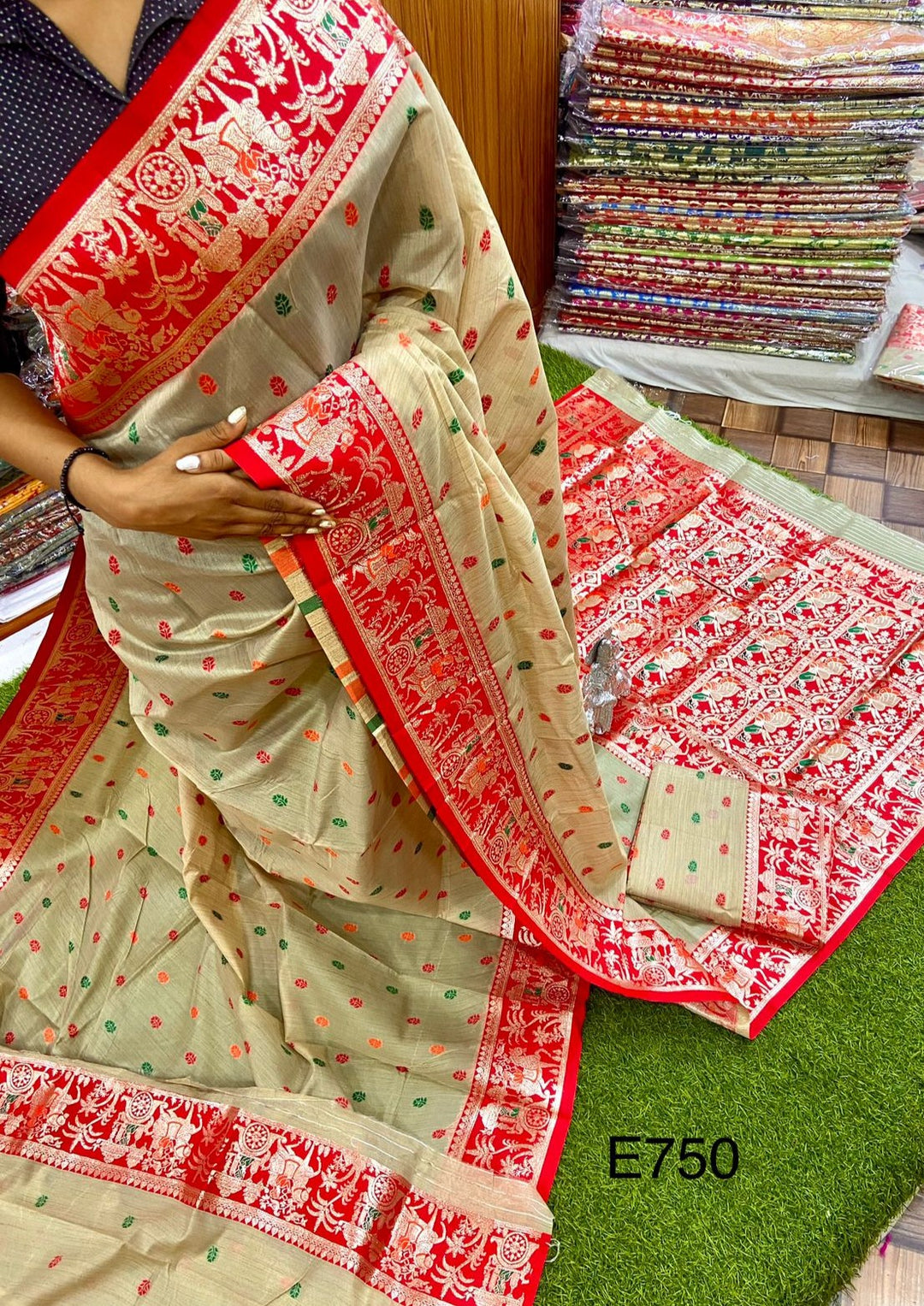 Ornamental Baluchari- Muga Tussar Silk Saree