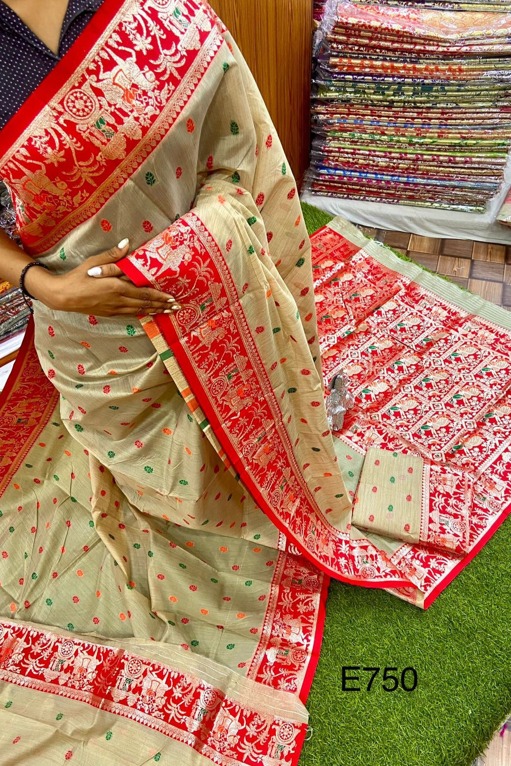Ornamental Baluchari- Muga Tussar Silk Saree