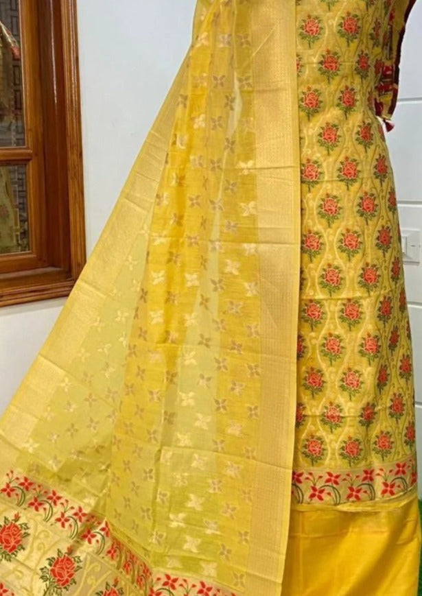 THE ONE -Unstitched Suit Set Material(Yellow Blossom)