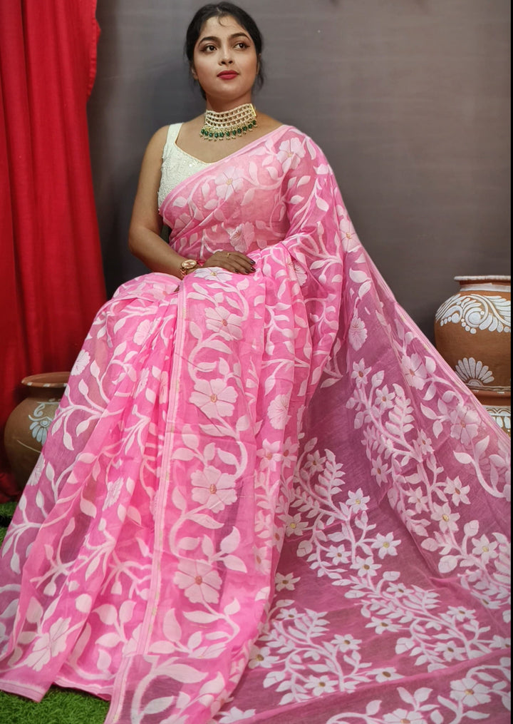 Pushpalata- Flowering Vines Cotton Jamdani Saree