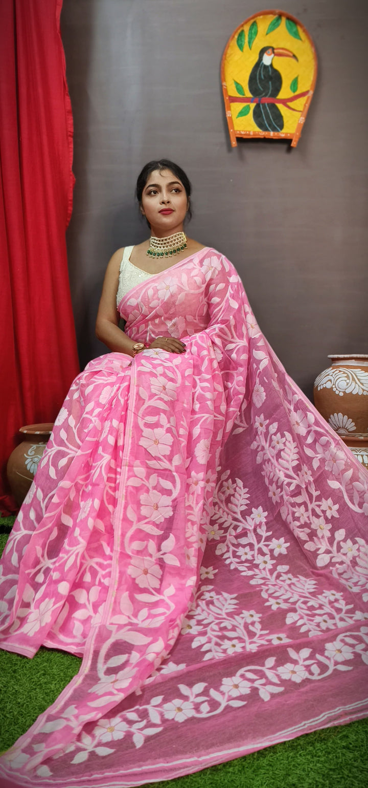 Pushpalata- Flowering Vines Cotton Jamdani Saree